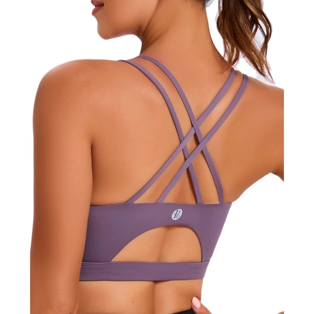 RUNNING GIRL Sports Bra Padded Crisscross Back High Impact Yoga Purple Medium